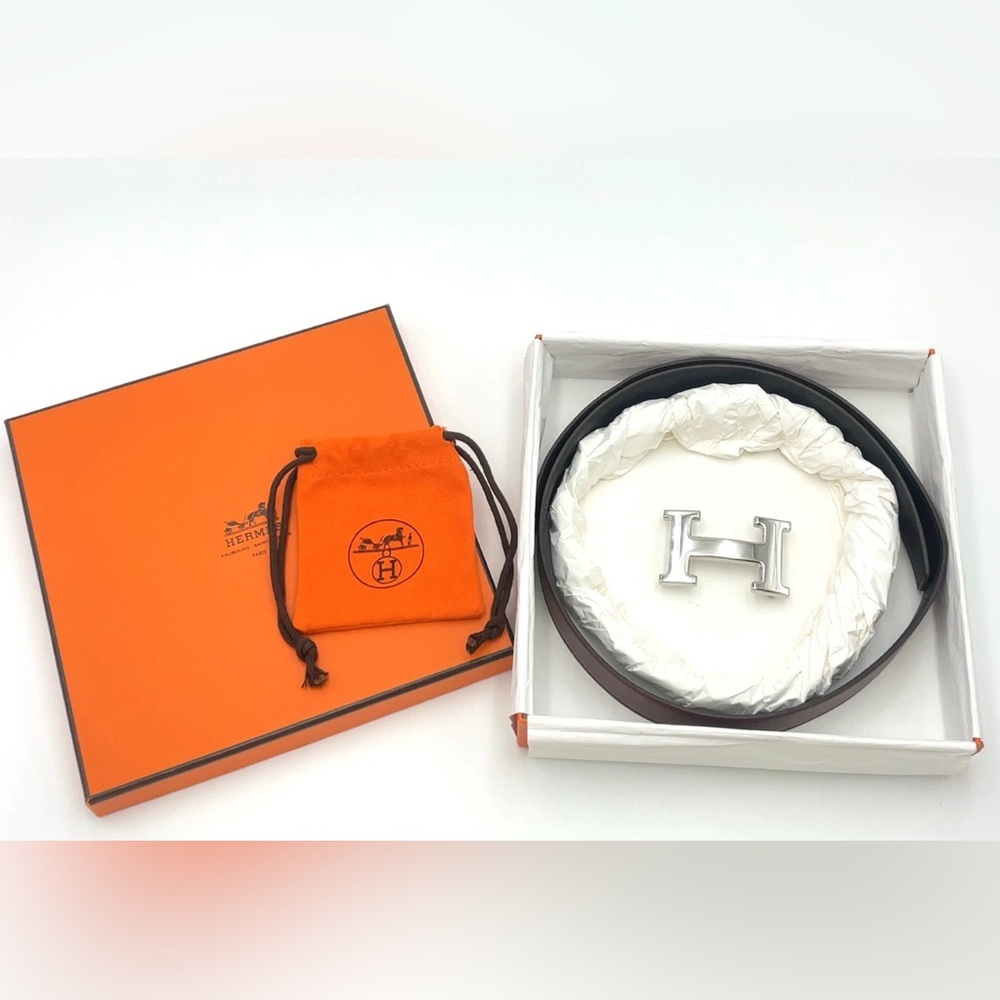 Auth HERMES EUC H Belt 70SV F Engraved Red/Black Reversible W/Box BA020136 - Picture 8 of 17